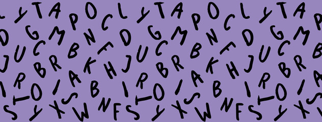 template with the image of keyboard symbols. set of letters. Surface template. pastel violet background. Horizontal image. Banner for insertion into site.