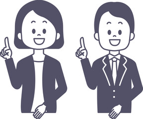 スーツ姿で指差しする男女のビジネスマン