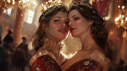 dancing, noble women, medieval, ball room, digital fantasy art