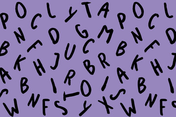 template with the image of keyboard symbols. set of letters. Surface template. pastel violet background. Horizontal image.