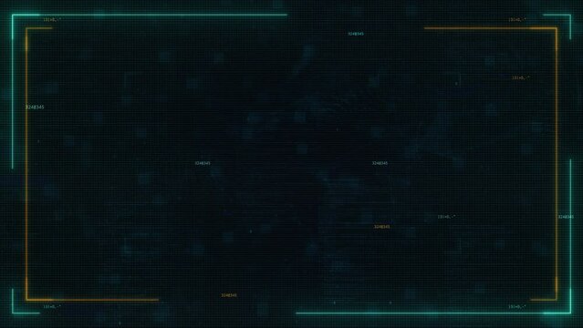 Abstract Blue Globe Interface: Global Business and Technology Graphic with Futuristic UI, VHS Glitch, and Creative Cyberpunk Elements