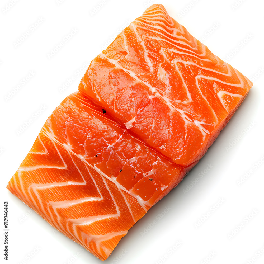 Wall mural slices of salmon top view isolated on white background