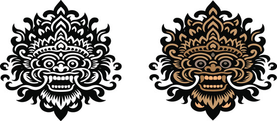 Barong traditional ritual Balinese mask vector illustration - obrazy, fototapety, plakaty
