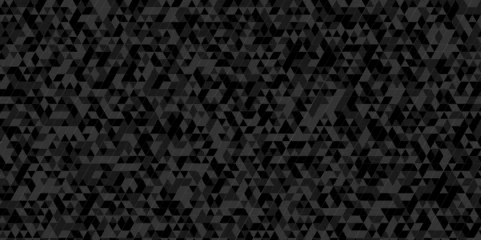 Schilderijen op glas Abstract Black and gray square triangle tiles pattern mosaic background. Modern seamless geometric dark black pattern low polygon and lines Geometric print composed of triangles. © MdLothfor
