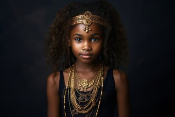 medieval african princess, afro, dark beautiful skin, gold jewerly