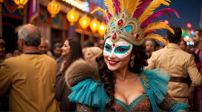 beautiful Female wearing venetian carnival mask and costume