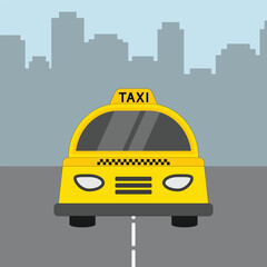 A yellow taxi. Online taxi service in a mobile application with a yellow taxi. The concept of a taxi ordering service.