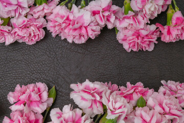 レザーの上に置かれたピンクのカーネーション