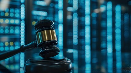 Digital Law and Justice Judge Gavel in the Modern World of Data Centers