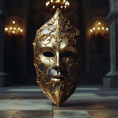 Medico della Peste mask. liquid gold. Inside medieval castle - obrazy, fototapety, plakaty