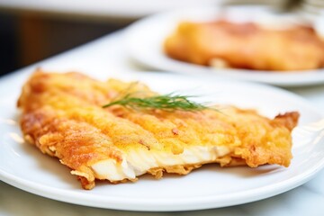 close-up on golden-brown crust of a fried sole fillet