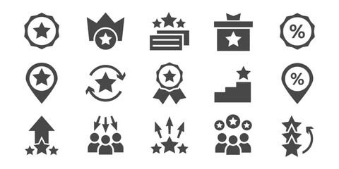 Benefits, award, winner, exclusive star vector icon set