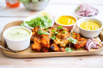 tandoori chicken party platter with dipping sauces