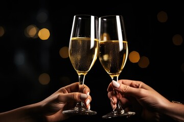Elegant Champagne Toast Celebrating a Special Occasion at Nighttime