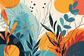 Abstract Floral Background with Hand-Drawn Doodle Elements. Vector Illustration.