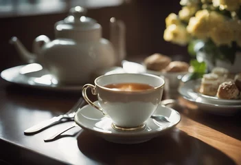 Fotobehang Classic table setting for a tea break time © ArtisticLens