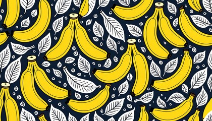 White and Yellow Background with Banana Doodle Pattern