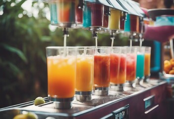 Summer cool slush or smoothie iced fruit juice dispenser machine for refreshing chilled drinks in mu - obrazy, fototapety, plakaty