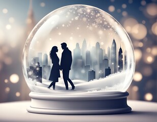 Loving couple inside romantic snow globe, love bubble for lover, valentine's day illustration