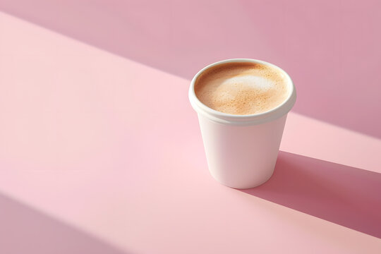 Latte, cappuchino, coffee cup mockup on a pink background