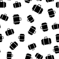 Seamless pattern on the theme of travel. Graphic drawing of a suitcase with a black outline on a white background. The design is suitable for paper, packaging and covers.