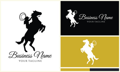 silhouette cowboy horseman logo template