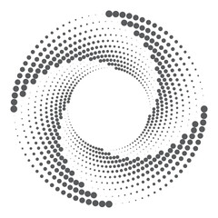 Halftone circular dotted frame. Round dotted frame. Vector rotating dotted circles design. Round border icon. Round logo