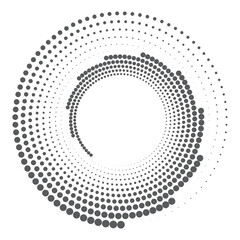 Halftone circular dotted frame. Round dotted frame. Vector rotating dotted circles design. Round border icon. Round logo