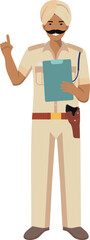 Standing Indian Policeman Officer in Turban and Traditional Uniform Character Icon in Flat Style. Vector Illustration.