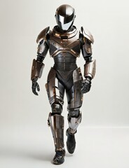 Robotic Vanguard: Masculine Copper-Trimmed Humanoid Soldier Robot with a Bold Black Chassis