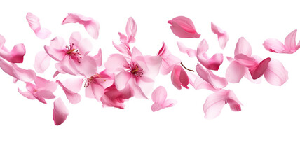 Pink sakura petals in fall isolated on a blank white background 