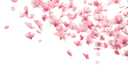 Pink sakura petals in fall isolated on a blank white background 