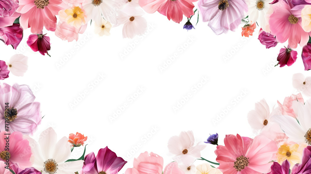 Wall mural A pure white background with a floral background adorned with a hanging border. 