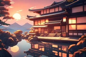 chinese temple at night. AI generated