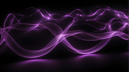 Smooth wavy glowing purple neon light line on plain black background from Generative AI