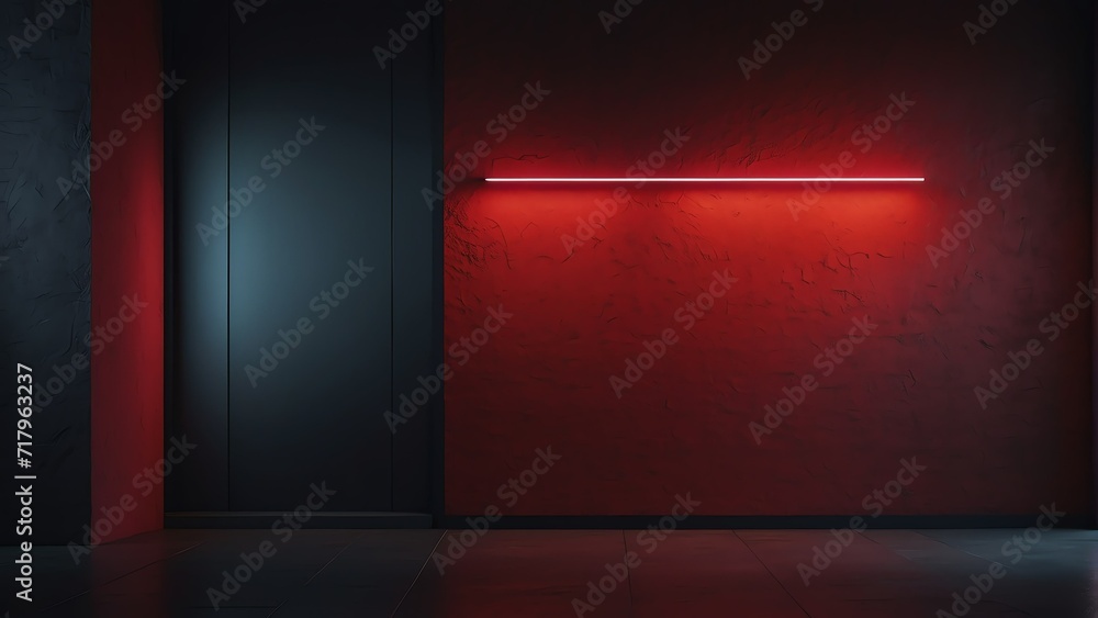 Aufkleber wall texture with abstract grainy red background and blur unfocused illuminated by neon light from g