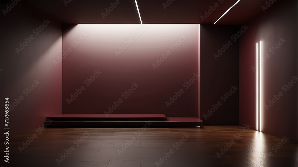 Poster minimalistic abstract bright light on a dark burgundy red background for product presentation from g