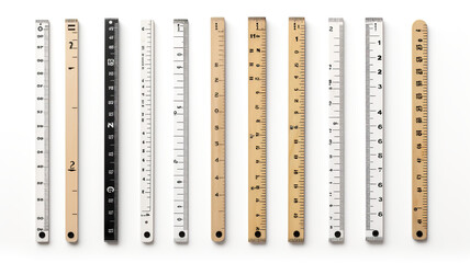School rulers in inches and centimeters set apart on a white background