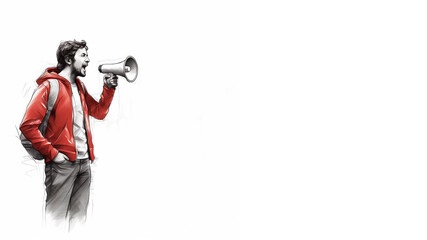 A Sketch of a Young Adult Man Shouting Into a Megaphone With Copy Space