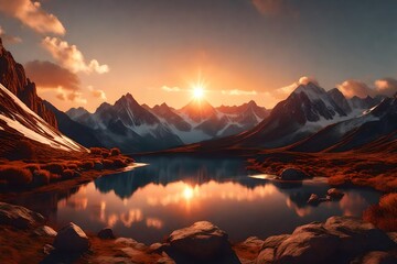 Fototapeta na wymiar sunset in the mountains. AI generated