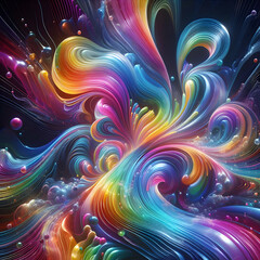 Obraz premium Flashy, Colorful, Abstract Rainbow; Iridescent Neon Fluorescent