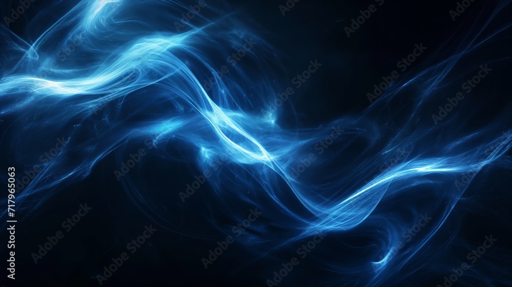 Poster Blue Smoke Waves in Abstract Motion: A Smooth Flow of Fractal Energy and Light, Creating a Unique Background Design