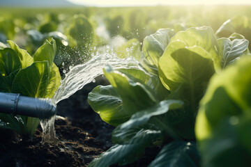 A smart irrigation system in a modern agricultural landscape, minimizing water usage while maximizing crop yield - obrazy, fototapety, plakaty