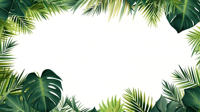 Realistic tropical leaves and palm branches isolated on a white background