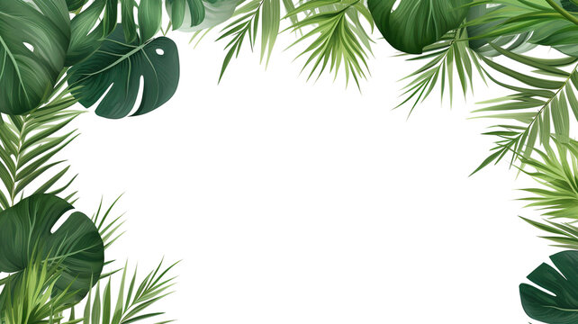 Realistic tropical leaves and palm branches isolated on a white background