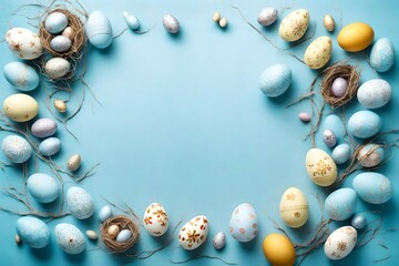 Celebrating the Festival of Easter with Joyful Ovations and Delightful Revelry, Featuring The Most Perfect and Best Collection of Colorful Eggs, With Ample Copy Space for Your Easter Wishes.