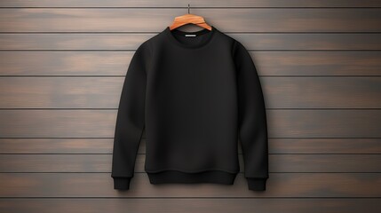The black sweater is in the photo in front of a wooden wall. generative AI - obrazy, fototapety, plakaty