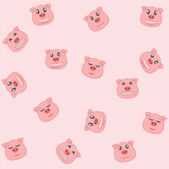 Cartoon pig cute emoji faces seamless pattern