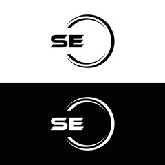 SE logo. S E design. White SE letter. SE, S E letter logo SET design. Initial letter SE linked circle uppercase monogram logo. S E letter logo SET vector design. SE letter logo design five style.	
