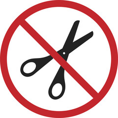 Isolated restriction sign of do not use or bring scissors fo safety and secutiry label sign